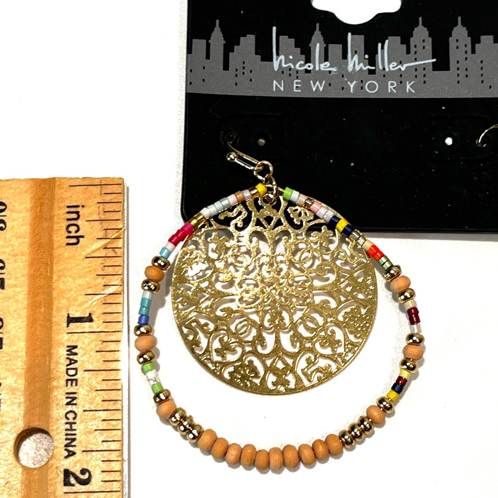 Designer Gold with Multicolor Beaded Hoop Earrings - Picture 12 of 14